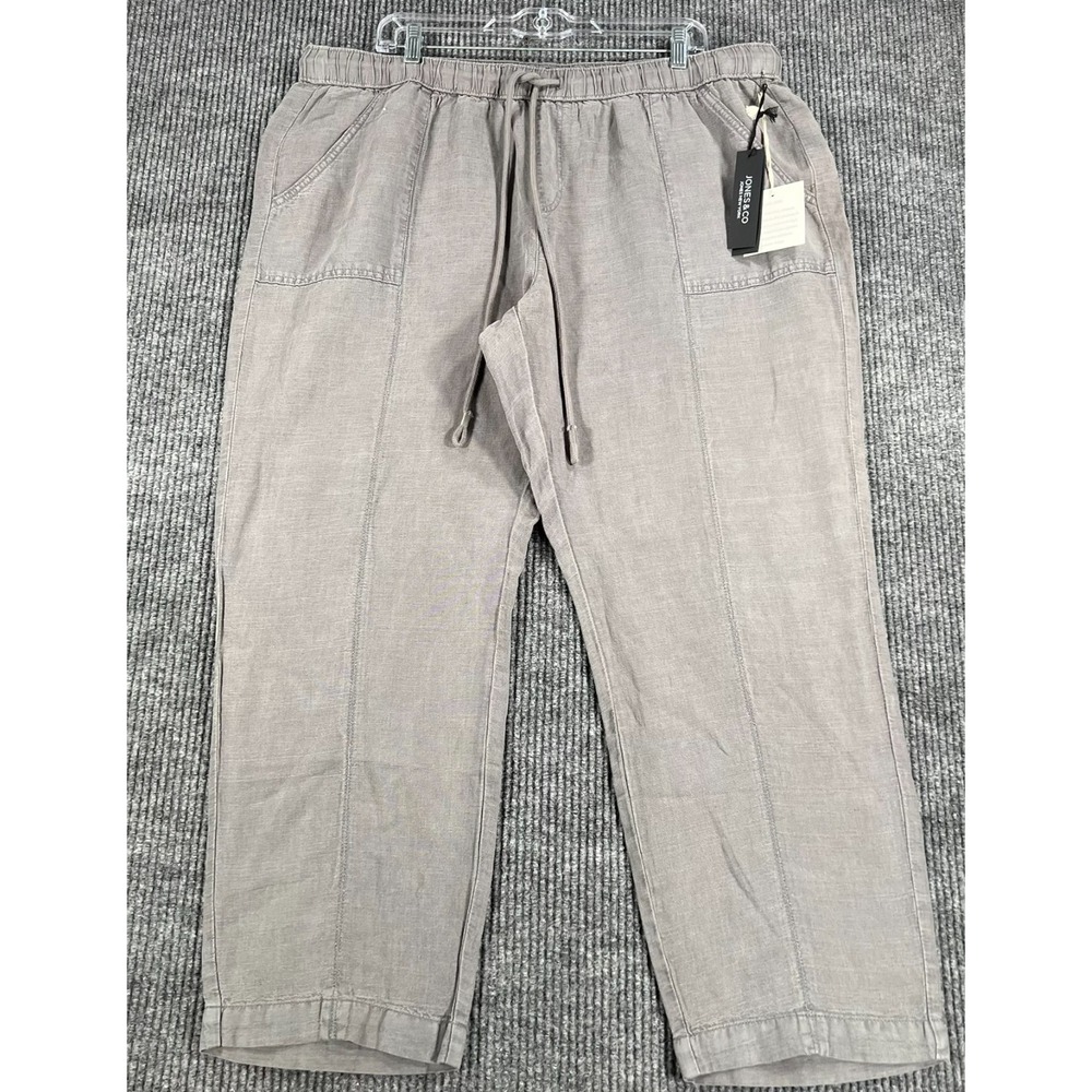 Jones & Co. Linen Blend Pants Womens Size 1X Gray Drawstrings Casual Comfort New